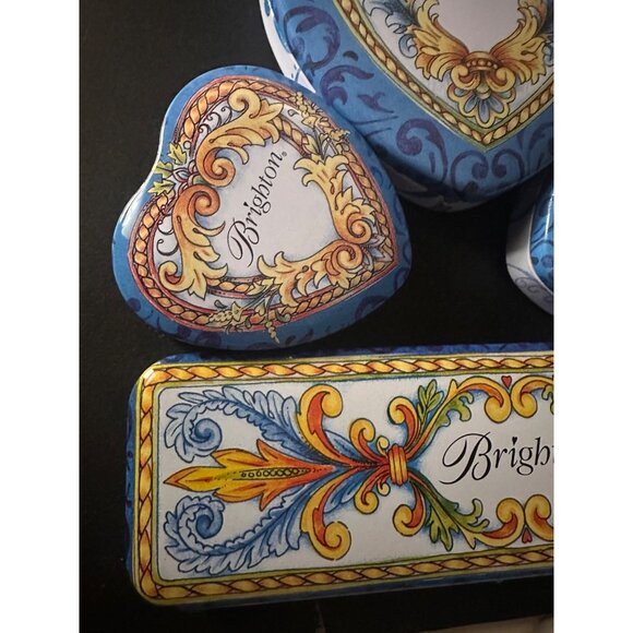 Brighton Decorative Tin Set Collectible Blue Heart & watch Storage Boxes Design - Picture 5 of 11